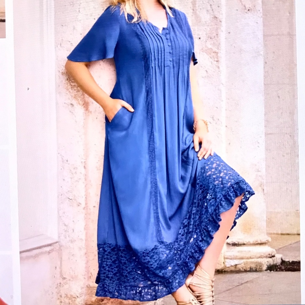 ROAMANS Lace Boho Maxi Dress Blue Women’s Plus Size 4X NWT